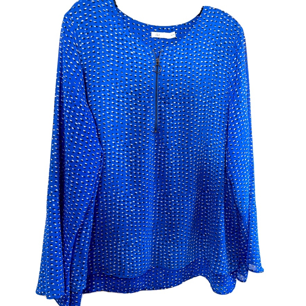 REITMANS PLUS SIZE CHIFFON BELL SLEEVES 3/4 zip LAYERED BLOUSE BLUE SIZE XXL